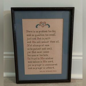 Vintage Framed Inspirational Cross Stitch Quote Art